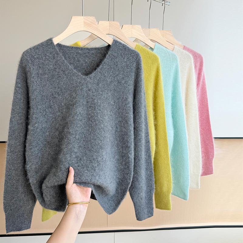 Women Sweater 100% Wool TIDENOVEL V-neck Knit Pullover Thick Winter Jumpers Female Knit Tops Long Wool