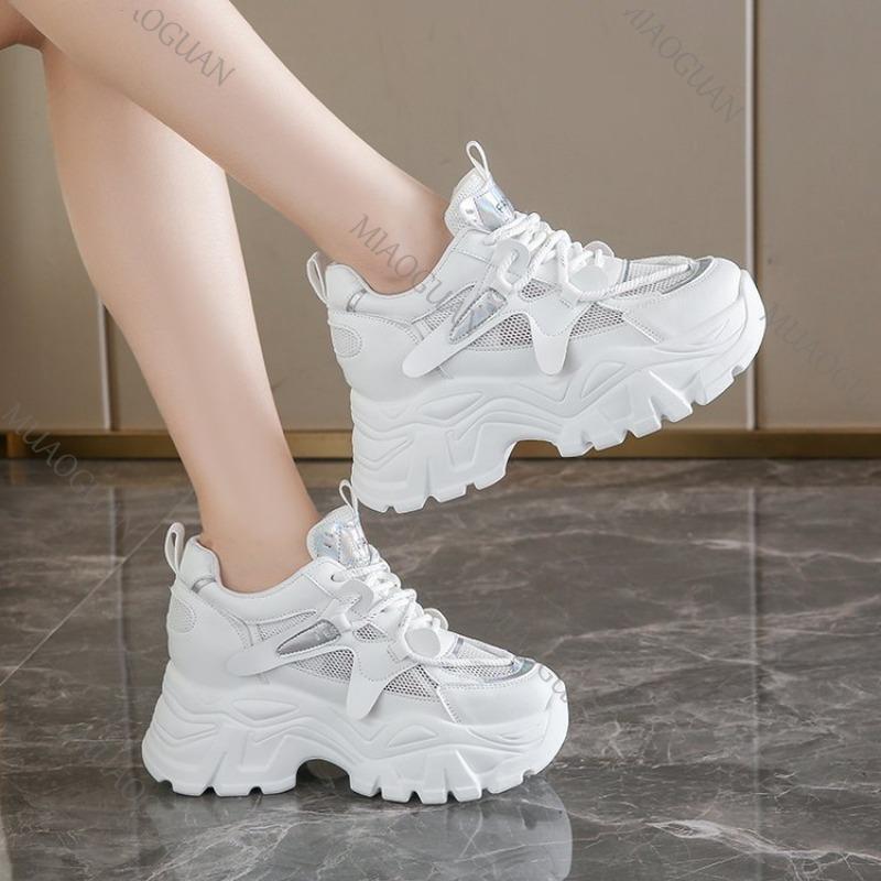 Fashion Breathable Mesh Chunky Sneakers for Women 2025 Spring Fashion White Platform Sports Shoes Woman Comfort Thick Sole Walking Shoes