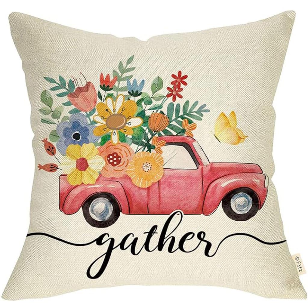 New Spring Fresh and Beautiful Linen Pillowcase Sofa Bedside Plant Flower Pillow Cushion Cover