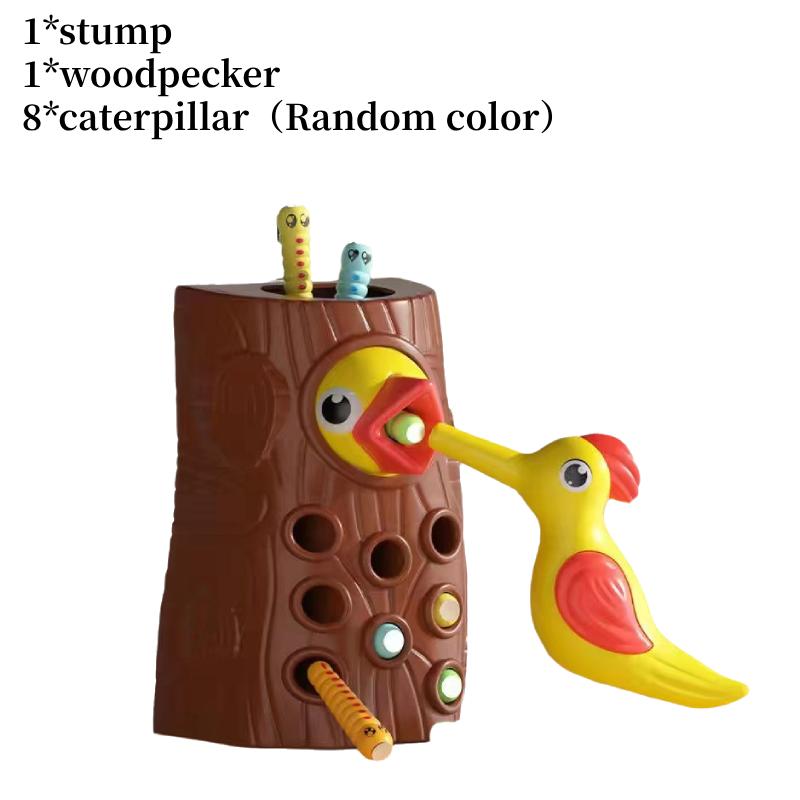 Baby Montessori Toddler Toy Magnetic Woodpecker Catching Worms Game Feeding