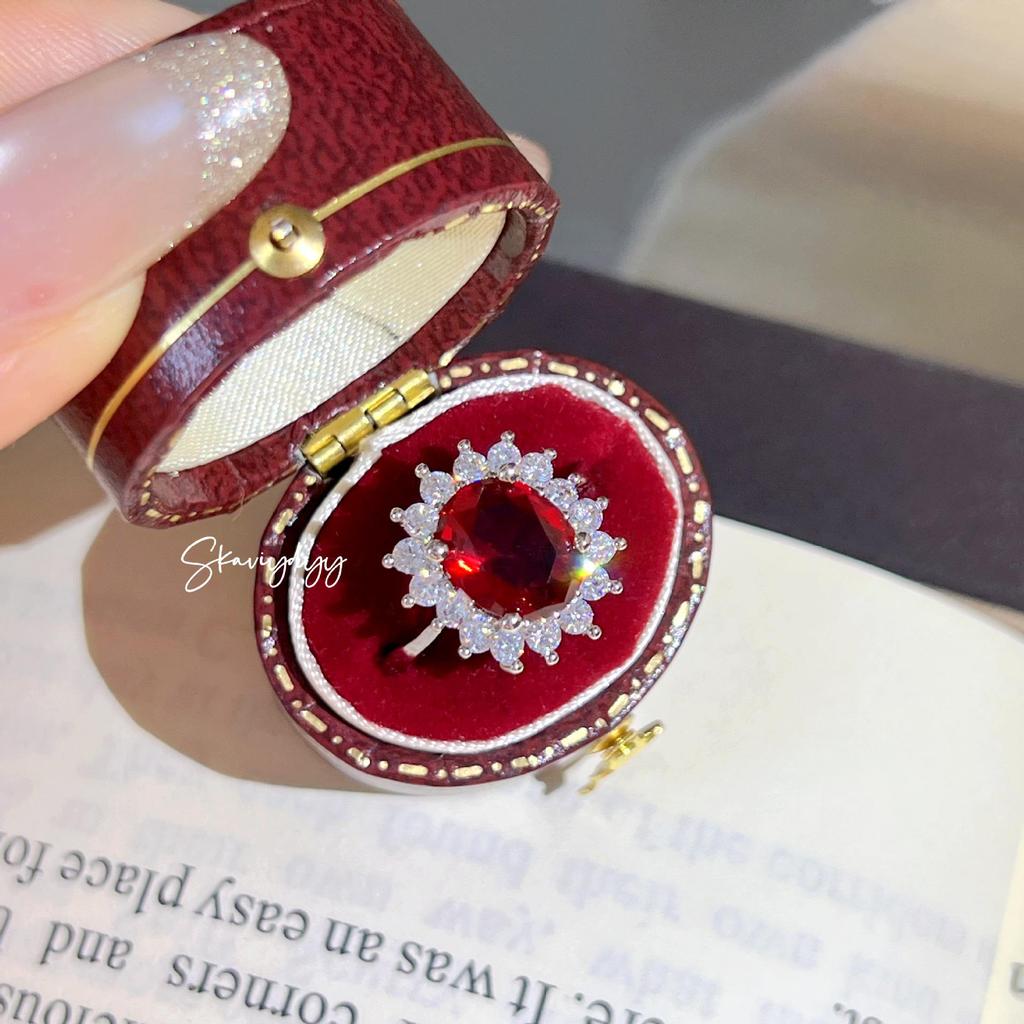 Xiaohongshu Haute Couture Diana-Style Ruby & Egg Diamond Adjustable Engagement Ring.