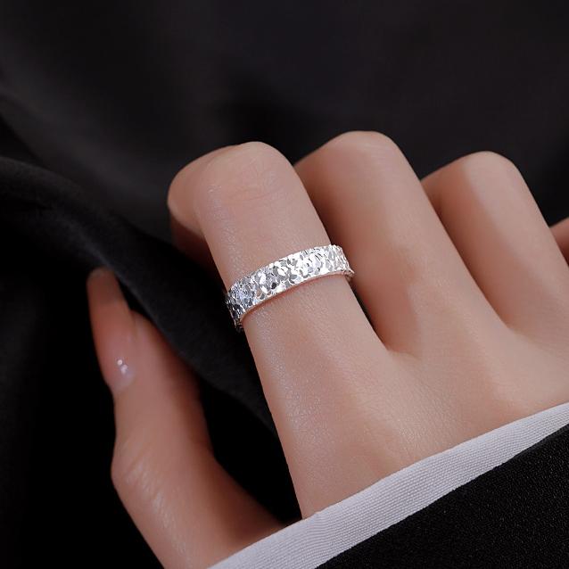 PONYKISS Sterling Silver Minimalist Geometric Opening Rings for Women Classic Shining Fine Light Luxury Accessories