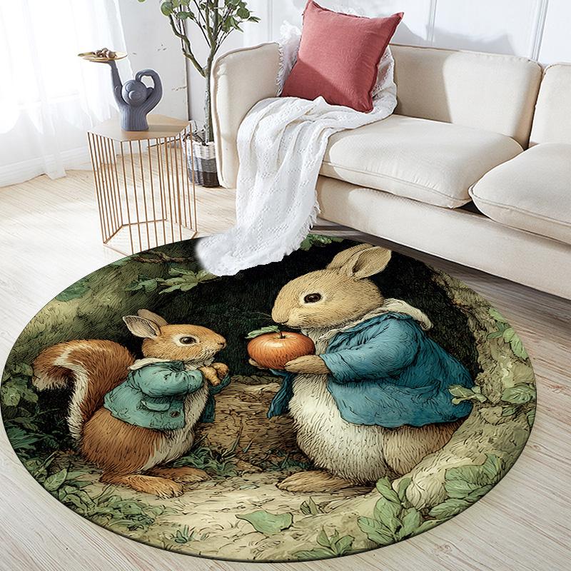 Leaf Rabbit,Round Area Rug,Carpet Rug for Living Room Bedroom Sofa Playroom Decor,Non-slip Floor Mat