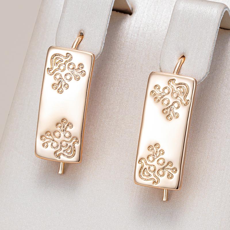 Fashion Glossy Long Drop Earring Women Unusual Square Pattern  Rose Gold Color Ethnic Bride Daily Fine Jewelry