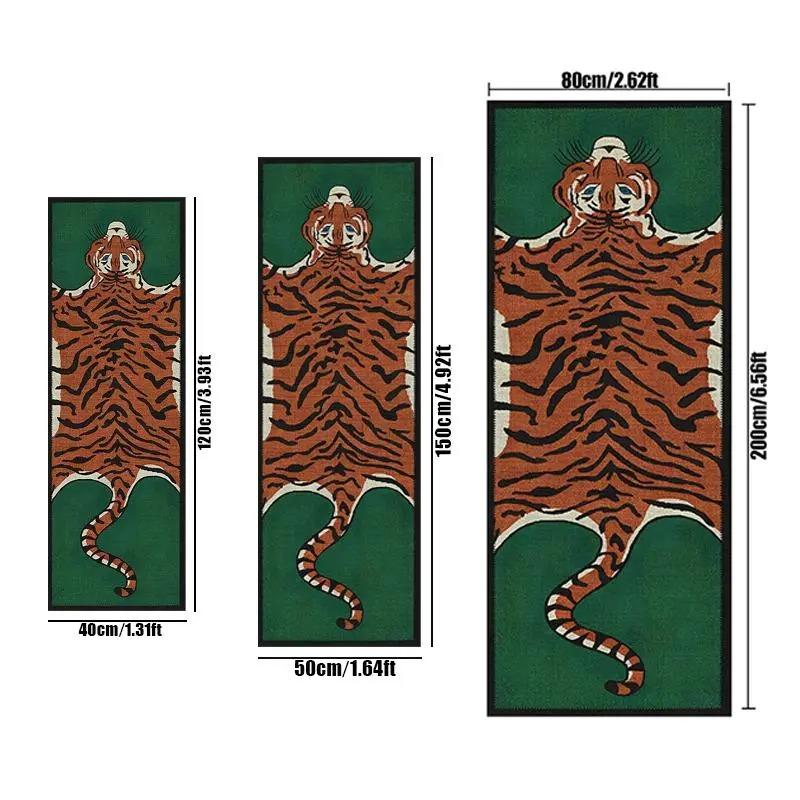 Green Background Tiger Runner Rug Anti Slip Washable Retro Animal Print Long Kitchen Hallway Floor Home Decor
