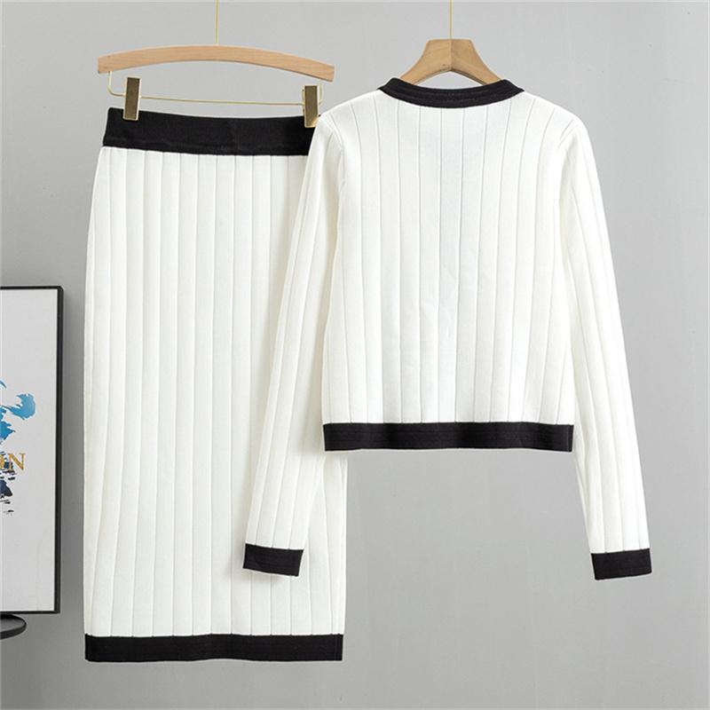 Women's Autumn and Winter High-end Dress Set Half Skirt Knitted Cardigan Two-piece Dress Set