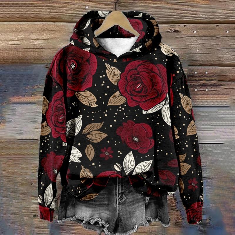 Women's Floral Hoodie Hipster Winter Pullover Harajuku Loose-Fit Casual Sweatshirt Cozy Fleece-Lined Jacket Casual Streetwear