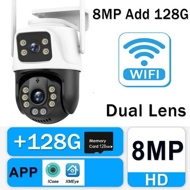 WiFi IP 12MP 6K Three Lens 8X Zoom Surveillance AI Tracking Protection Outdoor Security Camera CCTV Cam