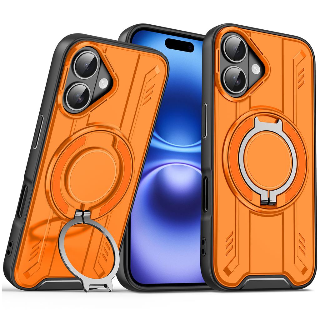 For iPhone 16 Plus Case Compatible with MagSafe Rotating Ring Kickstand PC + TPU Shockproof Phone Cover