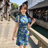 Blue national style new Chinese short improved cheongsam 1011 new young women can wear daily in summer