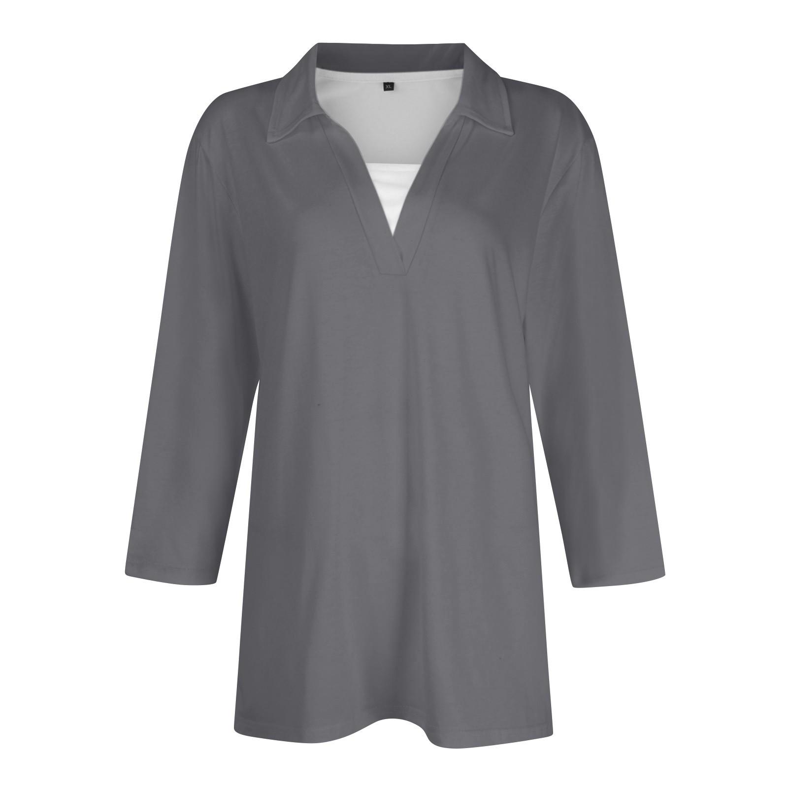 

Женская модная повседневная свободная однотонная футболка с рукавом 3/4 с лацканами, женский топ XL