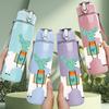 1PC Boho Llama Cartoon 750ml Color Plastic Sports Water Bottle Leakproof Flip Straw Lid Suitable for Sports Office Home Use