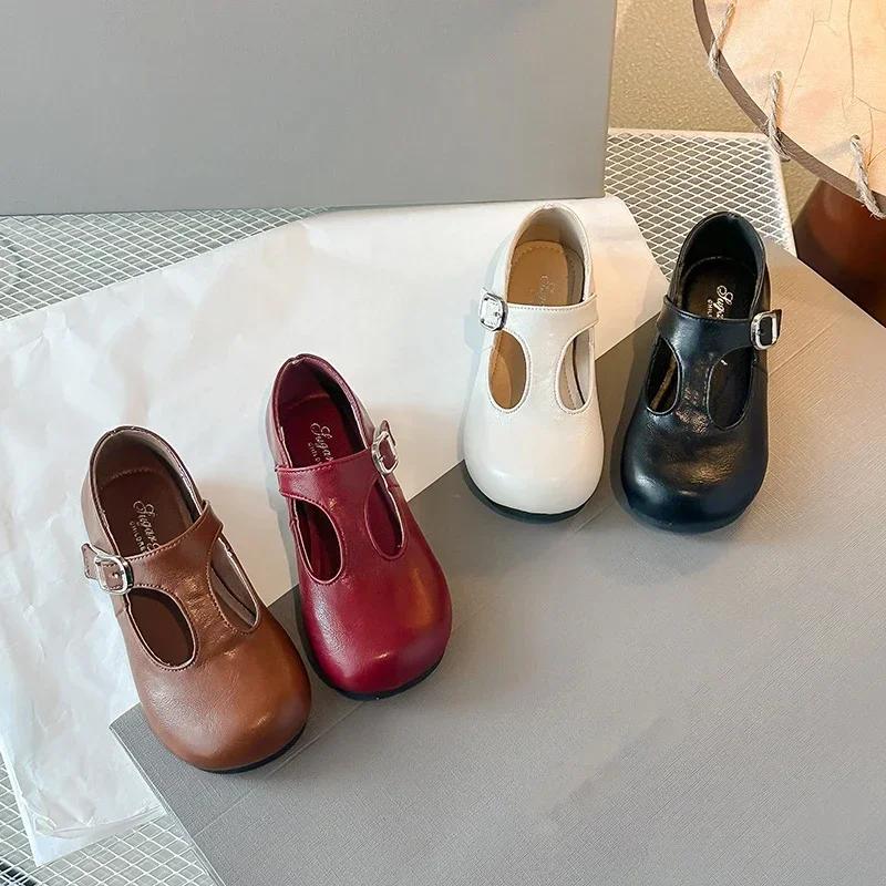Girls Princess Shoes Black Round Toes New Fashion Kids Performance Shoes Pu Leather Non-slip Children Flat Shoes Hook&loop