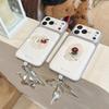 White Leather Red Flower and Lace Bow Decoration with Wrist Lanyard Phone Cover Case for IPhone 17 16 15 14 13 Pro Max Plus