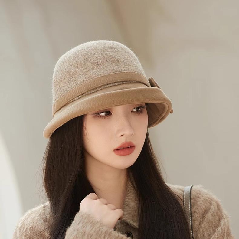 Autumn and Winter Woolen Bucket Hat Women's Fashion Elegant Thermal Basin Hat Middle-aged and Elderly Hat