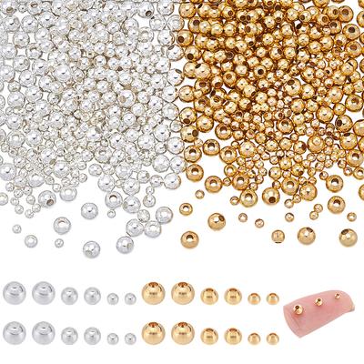 600Pcs 6 Styles Brass Beads, Round, Golden & Silver, 2~4x2~4x2~4mm, Hole: 1.5mm