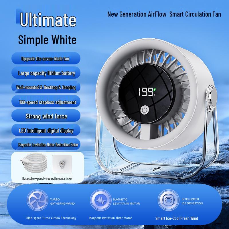 USB Rechargeable Wall-Mounted Desktop Fan with Digital Display