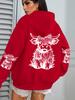 Süßer Haar-Kuh-Cartoon-Druck Kapuzenpullover Damen Fleece Herbst Streetwear Bequemer Lässiger Hoodie Y2K Tasche All-Match Kapuzenpullover