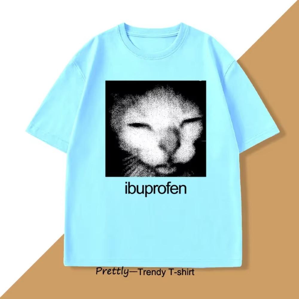Ibuprofen Cat Meme T-shirt Men Causal Funny Cat Graphic T Shirts Fashion O Neck Mens Clothes Unisex Streetwear T-shirts
