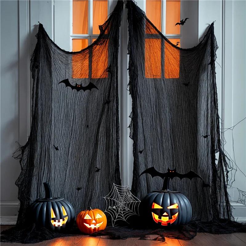 10/1pcs Halloween Black Gauze Yarn Creepy Cloth Horror House Scary Party Gothic Prop Outdoor Home Halloween Party Decor Supplies