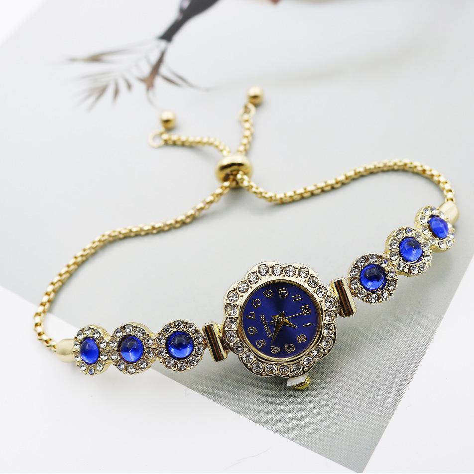 

TikTok Барвистий Браслет з Кристалами для Жінок Кварцовий Годинник золотий/синій