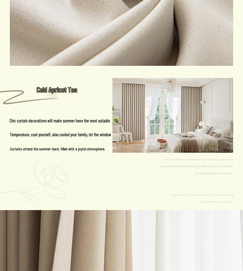 Cortinas de Chenille Nórdicas Francesas de Alta Qualidade para Chá com Leite: Proteção Solar Ultra e Isolamento para Sala de Estar/Sombreamento para Janelas de Sacada de Quarto Japonês