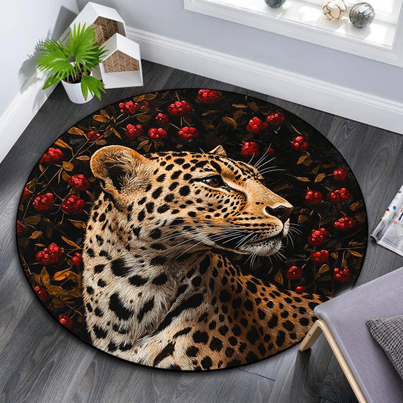 Runder Leoparden-Teppich, Teppich für Wohnzimmer, Schlafzimmer, Sofa, Spielzimmer-Dekor, Rutschfeste Fußmatte