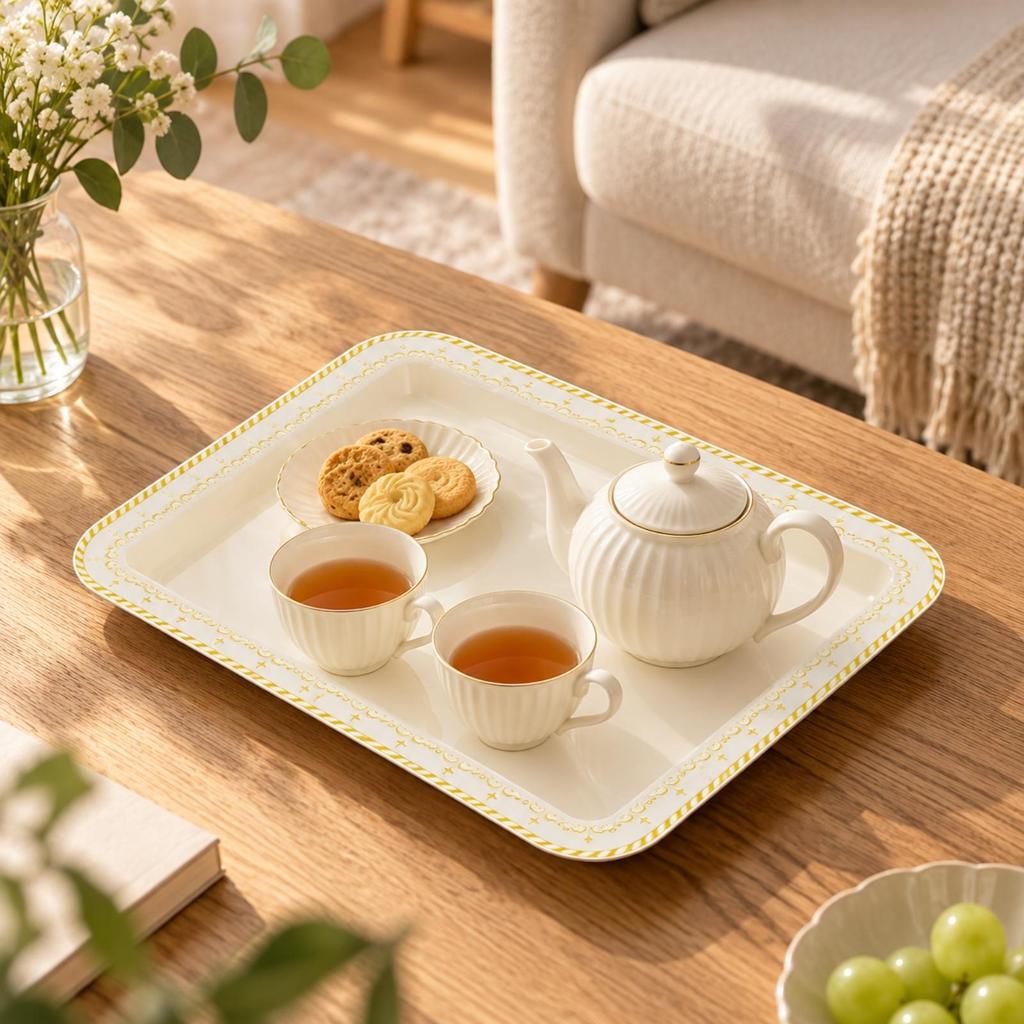 Tea Tray Lightweight Rectangular Resin with Raised Lip Versatile