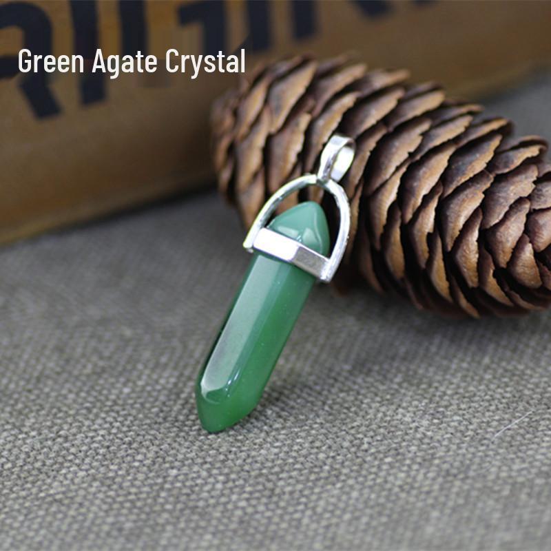 Natural Stone Amethyst & Rose Quartz Double-Pointed Hexagonal Pendant Necklace