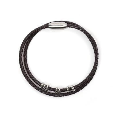 Chirurgischer Stahl Ring Punkt Schlankes Lederarmband (Y2101-Ac041_Br)