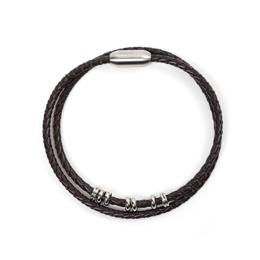 Surgical Steel Ring Point Slim Leather Bracelet (Y2101-Ac041_Br)
