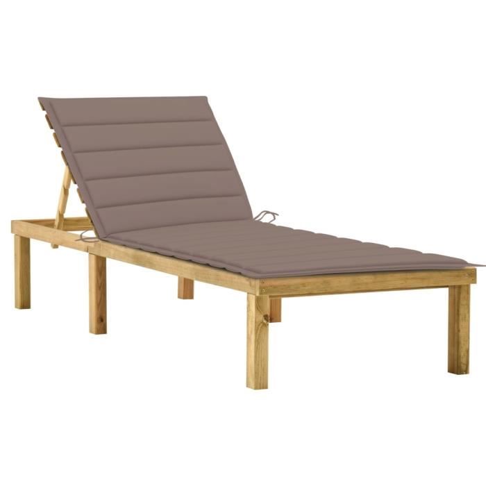 Taupe Lounge Chair In Impregnated Pine Wood - vidaXL - Adjustable - Weatherproof