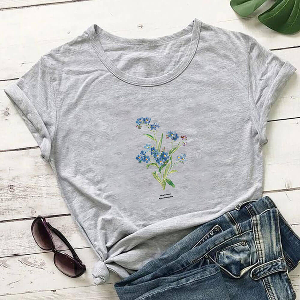 

Женская футболка Forget Me Not Wildflower Printed из чистого хлопка, простая летняя S