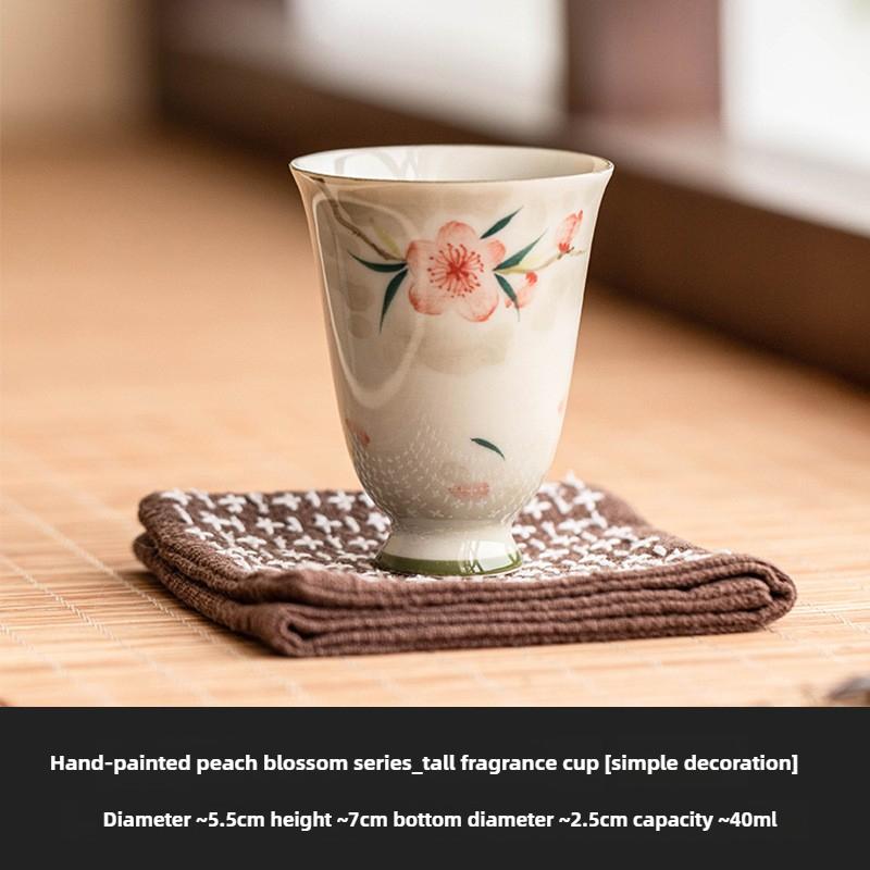 Hand-painted Peach Blossom Master Cup Tea Cup Ceramic Single High-footed Fragrant Cup Teacup Kung Fu Tea Set To Drink Tea