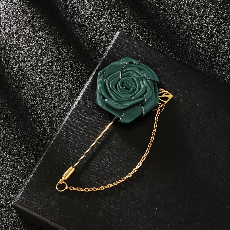 1 шт. Мужская тканевая брошь-роза с золотым листом, красная синяя цветочная бутоньерка на лацкан, ручная работа, для костюма, свадьбы зелёный