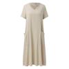 Summer Dresses Qutfits Causal Dress Short Sleeved Cotton Linen V Neck Dress With Pocket Loose Comfy Dresses Vestidos
