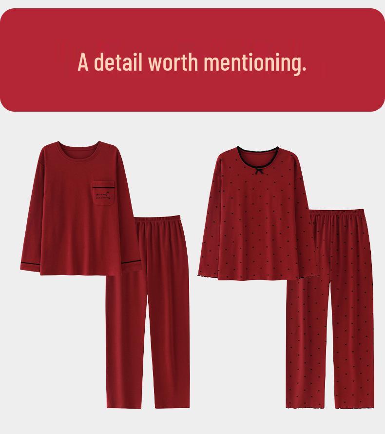 Tencel Lyocell Red Zodiac Couple Pajamas Set - Long Sleeve and Pants for Spring & Autumn