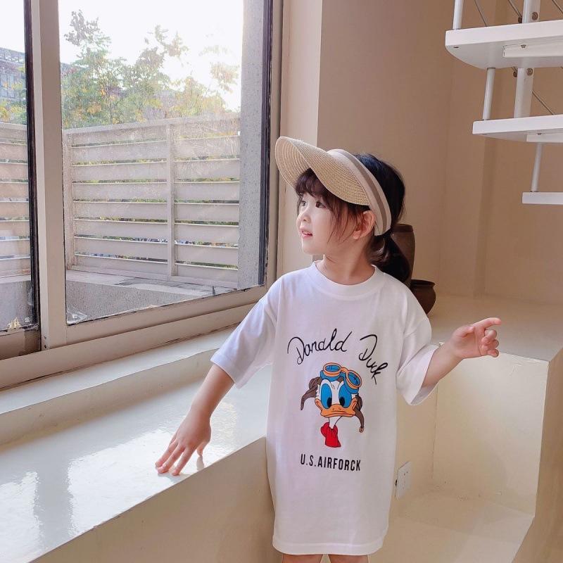 Girls Summer Cotton Short Sleeve T Shirt Dress Korean Mid Length Baby Dress 90