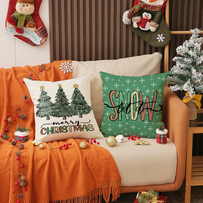 Christmas Pillow Cover Car Decoration Linen Print Pine Pillow Living Room Sofa Pillow Cushion