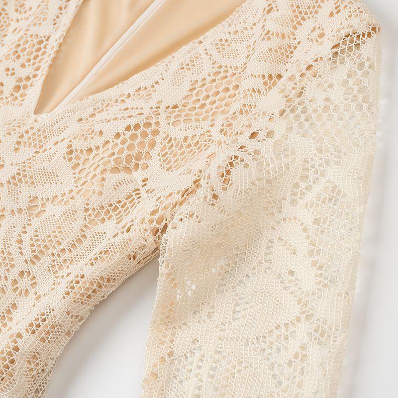 Kaslead New Women Clothes Western Style Fashion Slim Fit Sexy Yellow Lace Long Dress