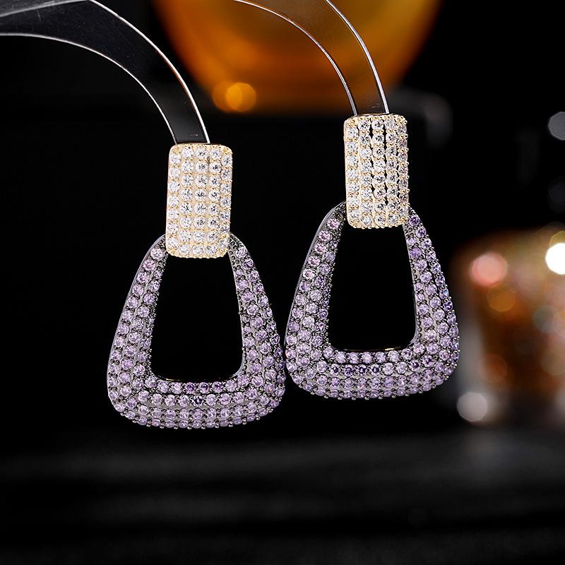 SUYU Autumn New Geometric Design Inlaid With Cubic Zirconia Exaggerate Atmosphere And Fashion Style Earrings