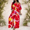 Women Plus Size Two Piece Suit Batwing Sleeve Top Loose Long Pants