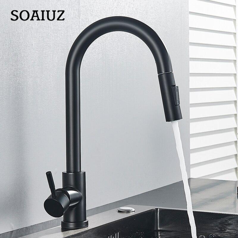 Rubinetto da cucina nero flessibile estraibile 2 modalità ugello miscelatore acqua calda e fredda rubinetto montato sul ponte spruzzatore e flusso SUS 304 rubinetti