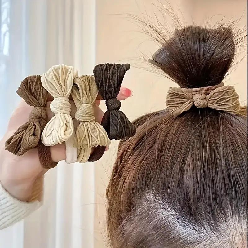 Korean Style High Elasticity Leather Bow Hair Tie - Thickened Ponytail Holder for Women