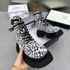 Fashion Vintage Leopard Print Women Boots Round Toe Women's Boots Casual Shoes 2025 Fashion Woman Boots Mid Heel Botas Femininas