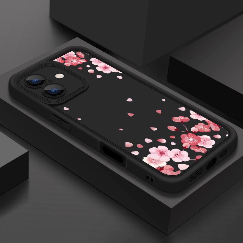 Pink Sakura Pattern Shockproof Case For iPhone 16 Pro Max 15 Plus 14 Pro 13 12 11 XS XR 8 7 TPU Soft Matte Silicone Phone Cover Shell