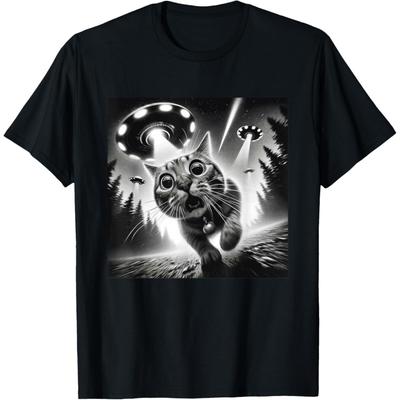 Funny Cat UFO Alien Cat Graphic Men Women T-Shirt, Small