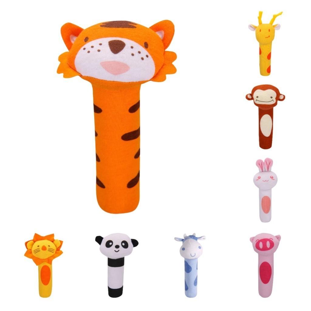 Adorable Baby Grasping Training Bb Stick Squeaky Toy With Animal Designs And Soft Knitted Fabric Stuffed With Pp Cotton