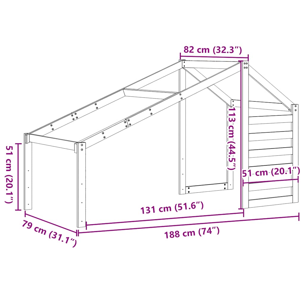 Kids  Bed Canopy 188 X 82 X 113 Cm Solid Pine Wood