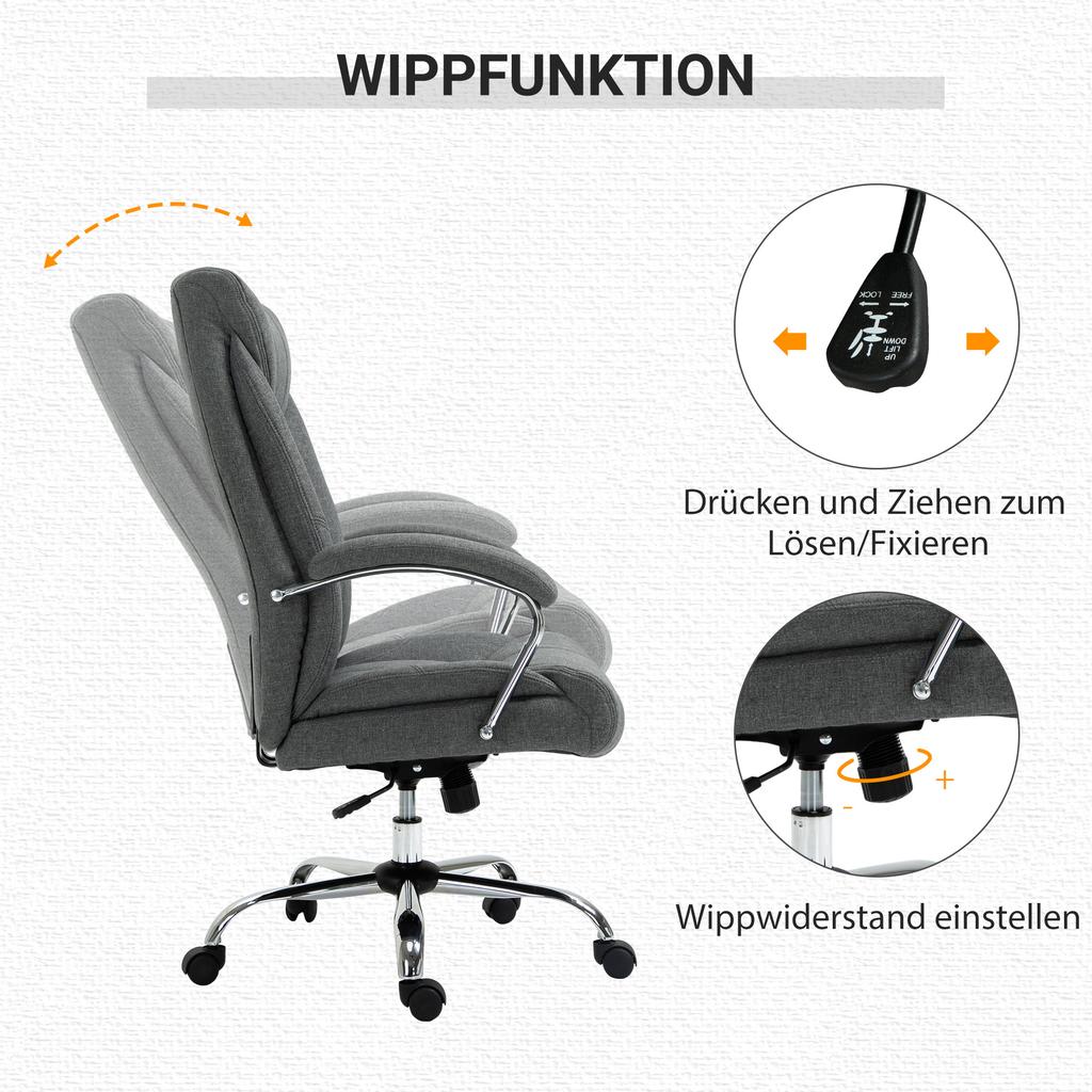 Office Chair Tilt Function Ergonomic Chair Padded Armrest Headrest Height-adjustable Desk Chair Swivel Chair Backrest Nylon Grey 65 X 78 X 110-118 Cm